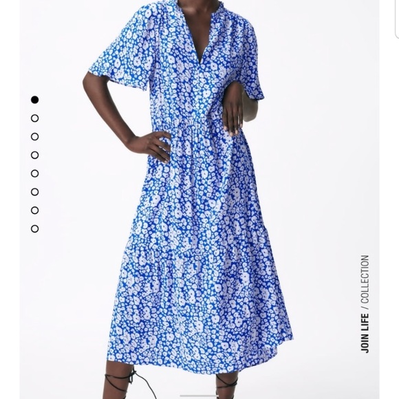 Zara Dresses & Skirts - Zara Blue/White Floral Tiered Skirt Dress XS